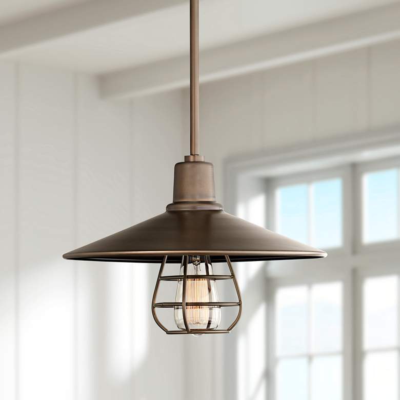 Image 1 Garryton Industrial 14 inch Wide Oil-Rubbed Bronze Pendant Light