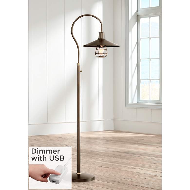 Image 1 Garryton Industrial Oil-Rubbed Bronze Floor Lamp with USB Dimmer
