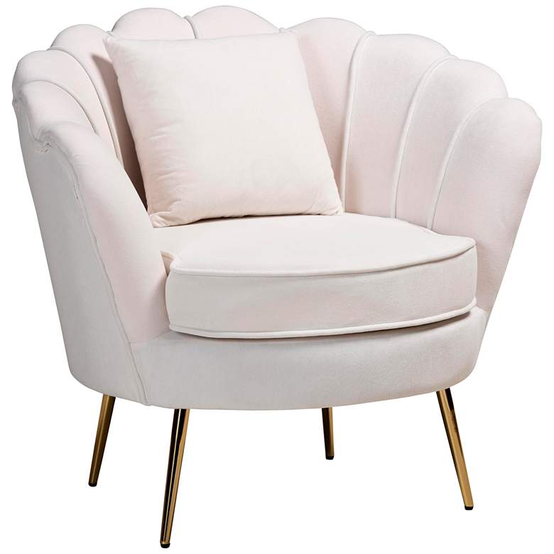 Image 2 Garson Beige Velvet Fabric Tufted Accent Chair
