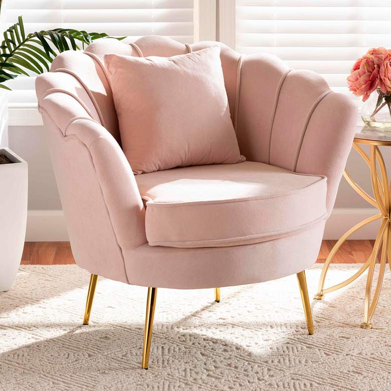 Image 1 Garson Blush Pink Velvet Fabric Tufted Accent Chair