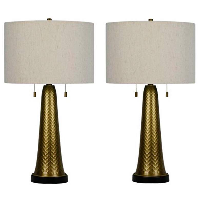 Image 1 Garter Antique Gold Tapered Column Table Lamps Set of 2