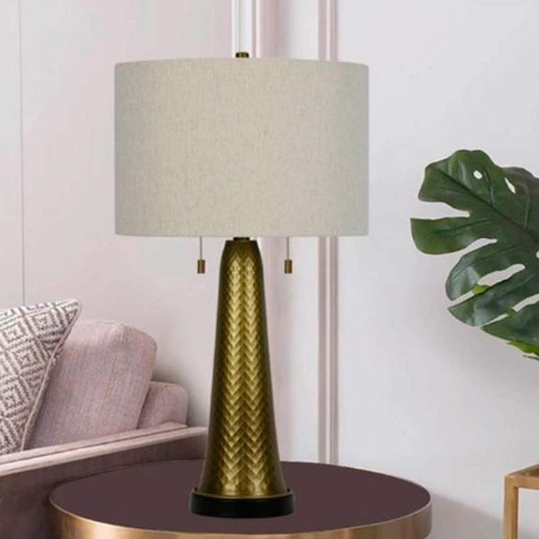 Image 3 Garter Antique Gold Tapered Column Table Lamps Set of 2 more views