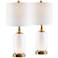 Garton Glass Brass Accent Table Lamps Set of 2 w/ USB Ports