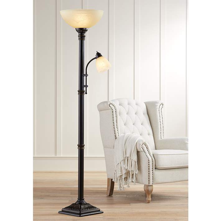 Garver Bronze Finish Torchiere Floor with Side Reading Light - #8C397 | Lamps Plus