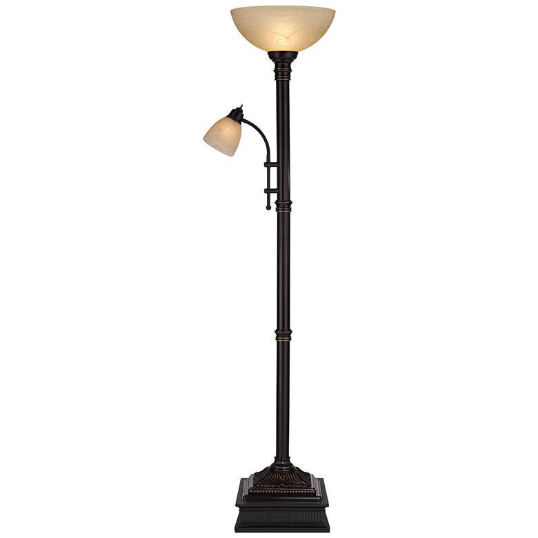 Image 1 Garver Bronze Torchiere Floor Lamp with Reader Arm with Black Riser