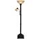 Garver Bronze Torchiere Floor Lamp with Reader Arm with Black Riser