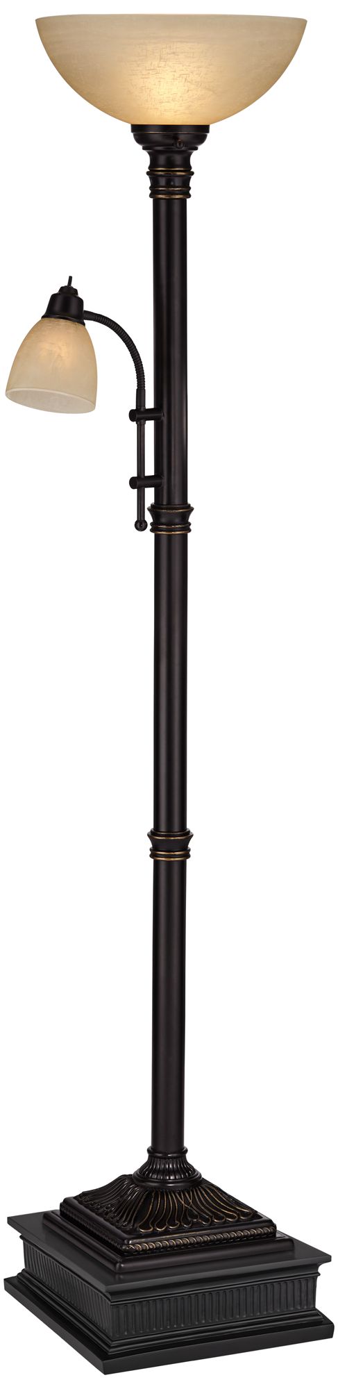 Image 5 Garver Bronze Torchiere Floor Lamp with Reader Arm with Black Riser more views