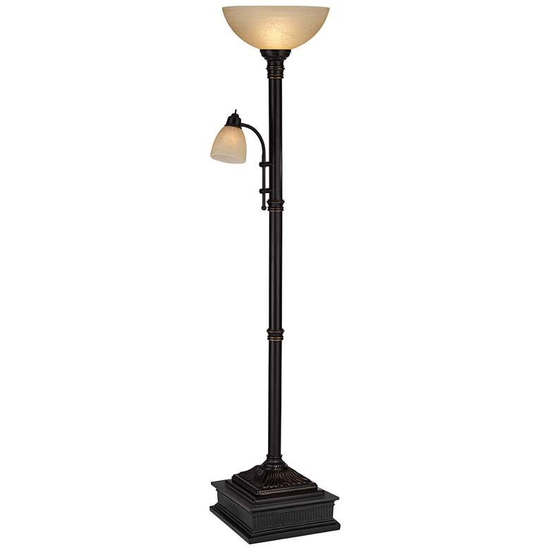 Image 5 Garver Bronze Torchiere Floor Lamp with Reader Arm with Black Riser more views