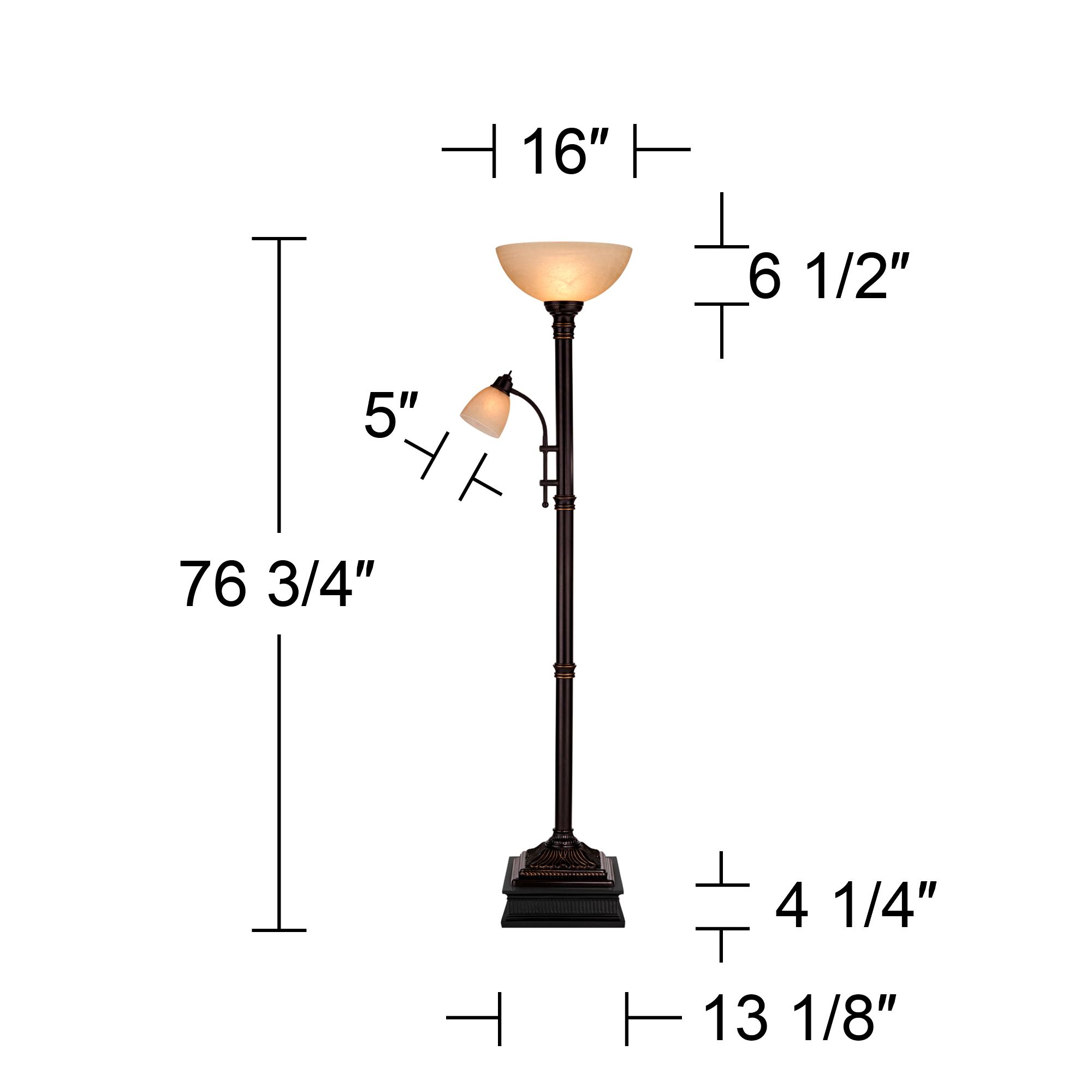 Image 6 Garver Bronze Torchiere Floor Lamp with Reader Arm with Black Riser more views