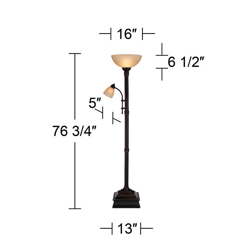 Image 6 Garver Bronze Torchiere Floor Lamp with Reader Arm with Black Riser more views