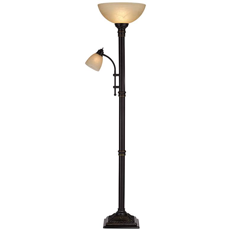 Garver Bronze Torchiere Floor Lamp with Reader Arm