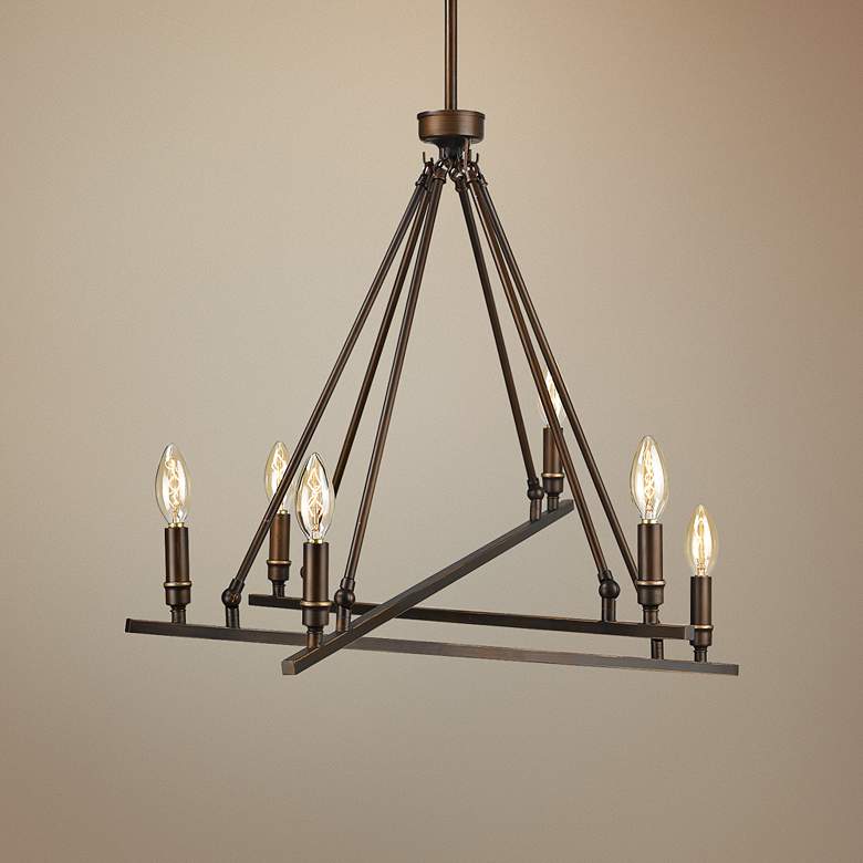 Image 1 Garvin 27"W Rubbed Bronze Asymmetrical 6-Light Chandelier