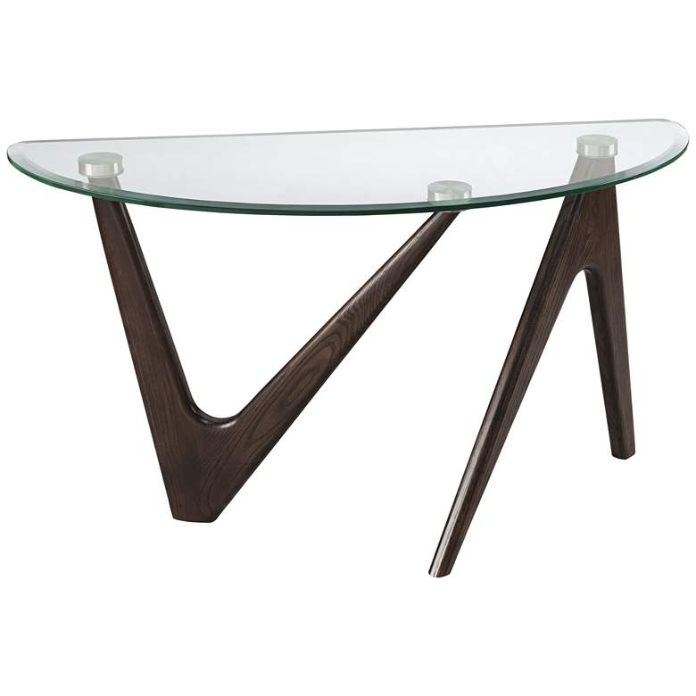 Image 1 Garvin Pie Nutmeg Base Glass Modern Demilune Sofa Table
