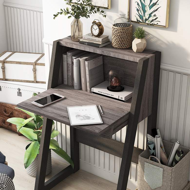 Image 6 Gase 26" Wide Distressed Gray and Black Fold Down Desk more views