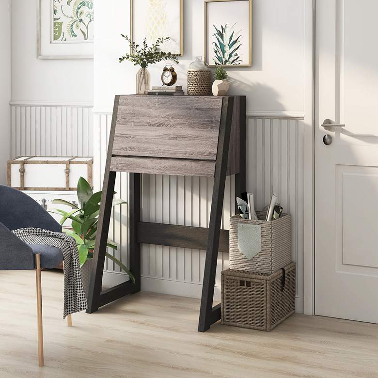 Image 7 Gase 26" Wide Distressed Gray and Black Fold Down Desk more views