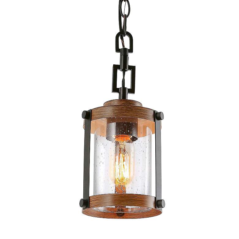 Image 2 Gasil 6" Wide Pine Faux Wood and Black Mini Pendant