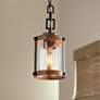 Gasil 6" Wide Pine Faux Wood and Black Mini Pendant