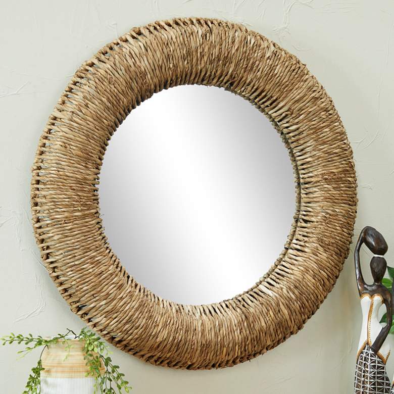 Image 1 Gasso Brown Dried Plant Coiled Weaved 37 inch Round Wall Mirror