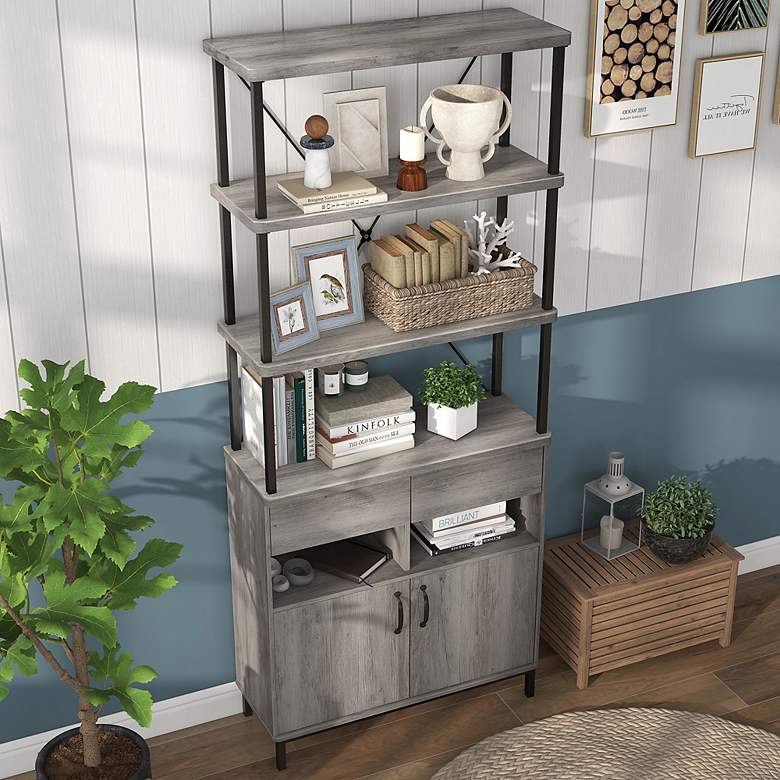 Image 1 Gastoni 31 1/2"W Vintage Gray Oak 2-Drawer Accent Bookcase