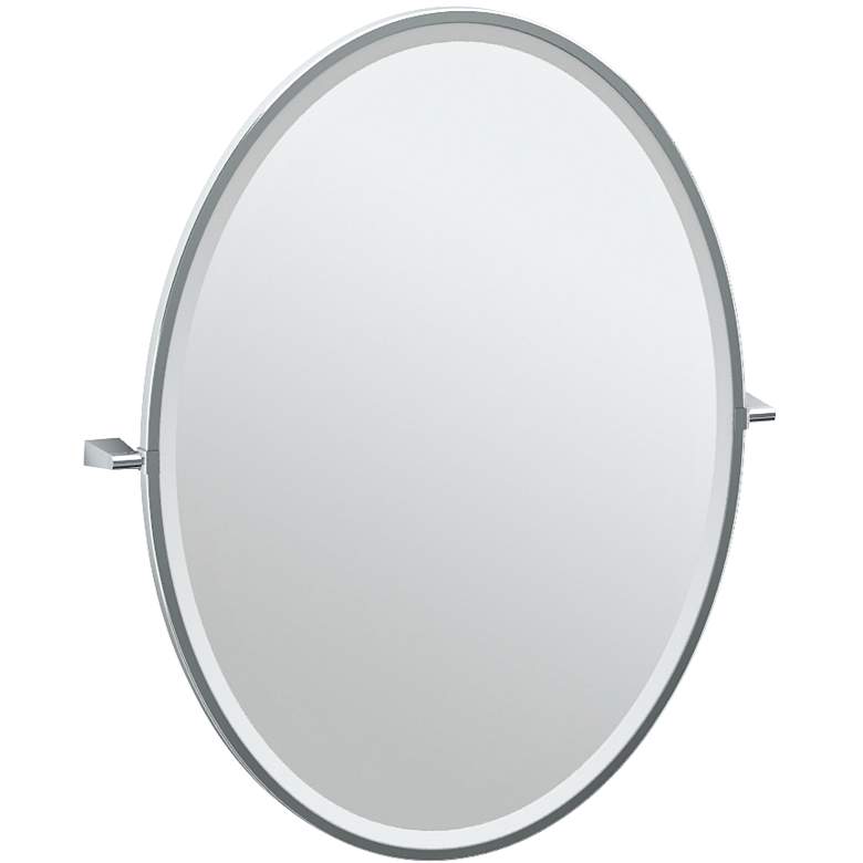 Image 1 Gatco Bleu Chrome 28 inch x 33 inch Framed Oval Vanity Mirror