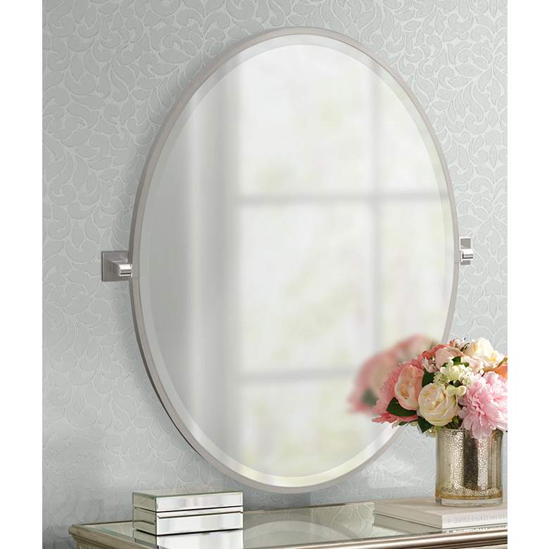 Image 1 Gatco Elevate Satin Nickel 28 1/4 inch x 33 inch Oval Wall Mirror
