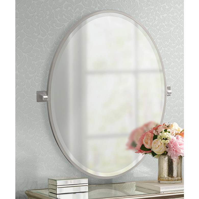 Image 1 Gatco Elevate Satin Nickel 28 1/4" x 33" Oval Wall Mirror