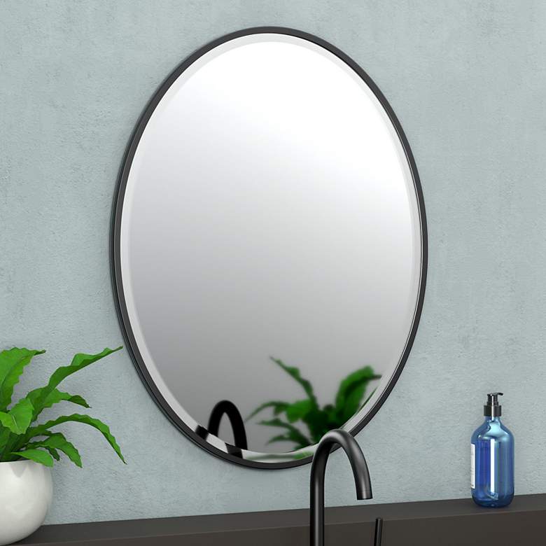 Image 1 Gatco Flush Mount EZ Hanging 33"H Framed Oval Mirror, Matte Black