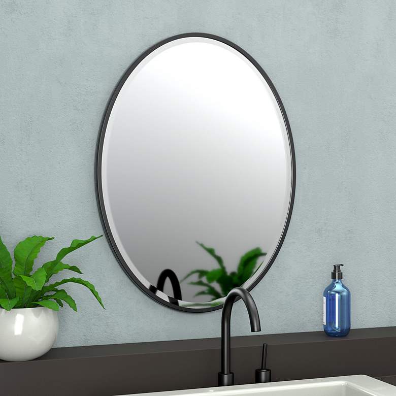 Image 4 Gatco Flush Mount EZ Hanging 33"H Framed Oval Mirror, Matte Black more views