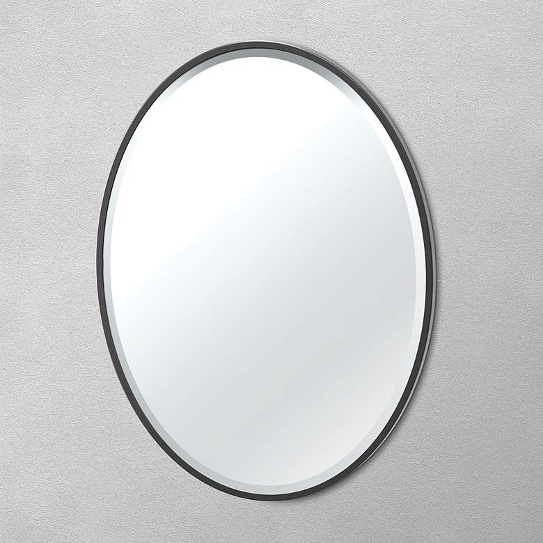 Image 5 Gatco Flush Mount EZ Hanging 33"H Framed Oval Mirror, Matte Black more views