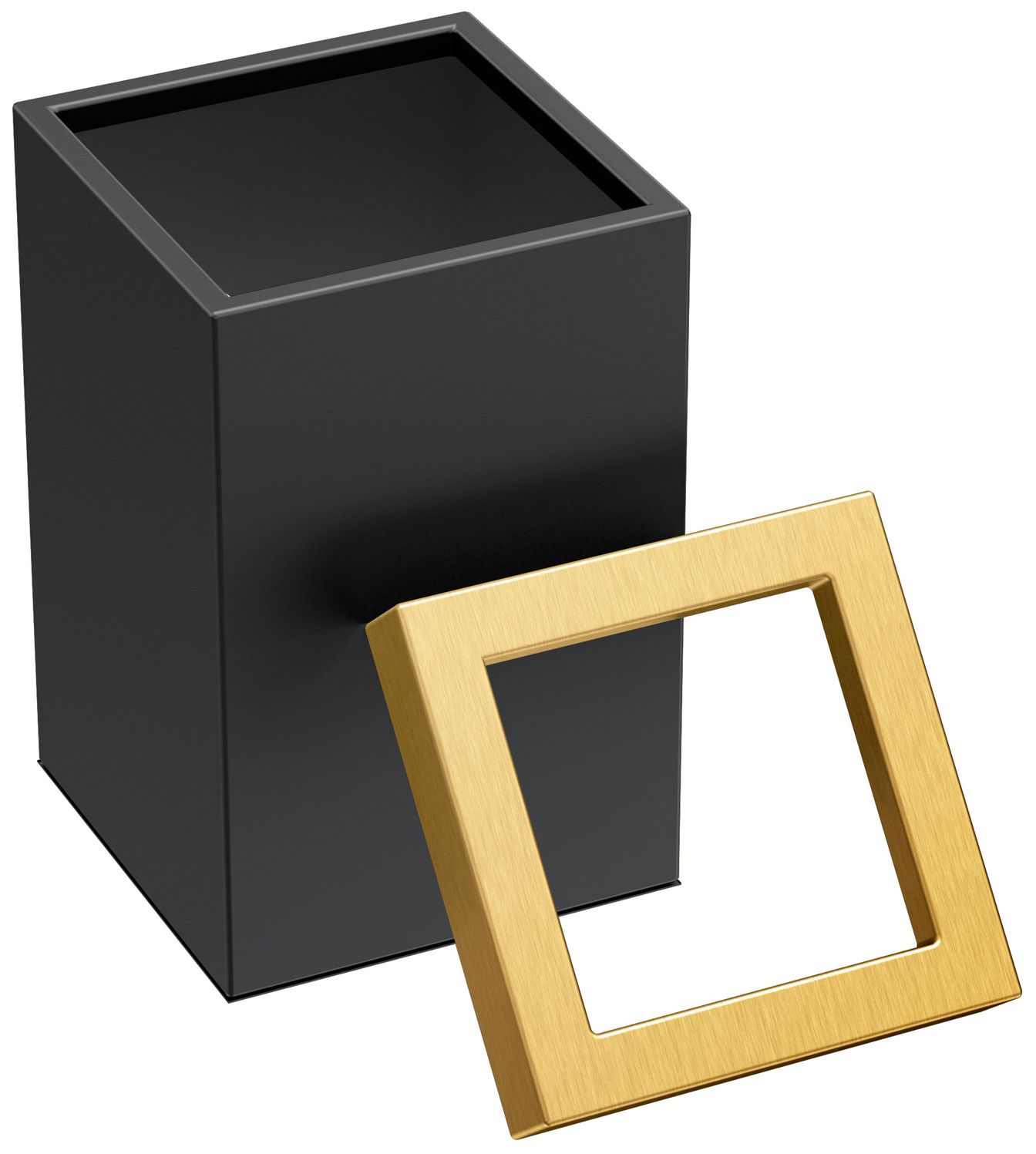 Image 3 Gatco Matte Black and Brushed Brass Square Waste Basket more views