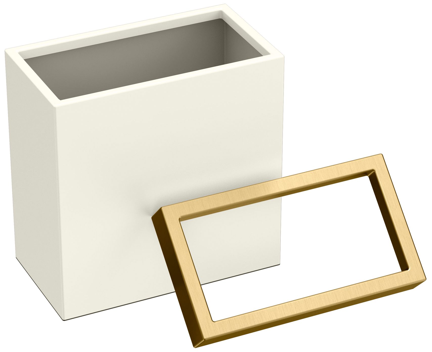 Image 3 Gatco Rectangle Wastebasket 11.875", Matte Pearl/Brushed Brass Lid more views