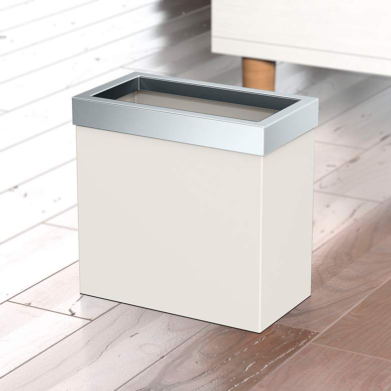 Image 1 Gatco Rectangle Wastebasket 11.875", Matte Pearl/Chrome Lid