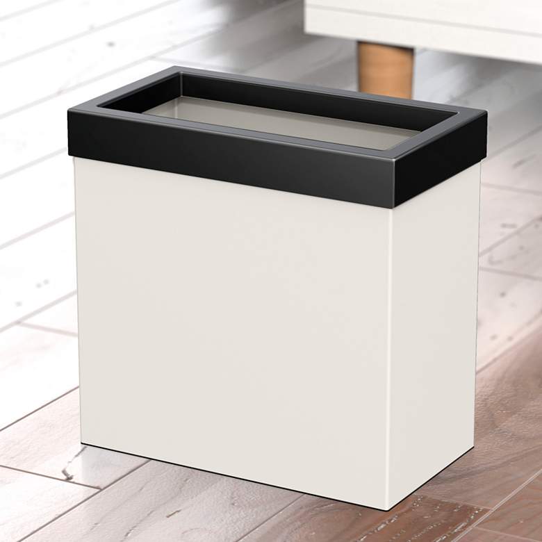 Image 1 Gatco Rectangle Wastebasket 11.875", Matte Pearl/Matte Black Lid