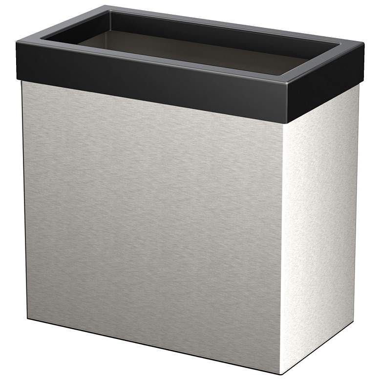 Image 2 Gatco Rectangle Wastebasket 11.875", Satin Nickel/Matte Black Lid