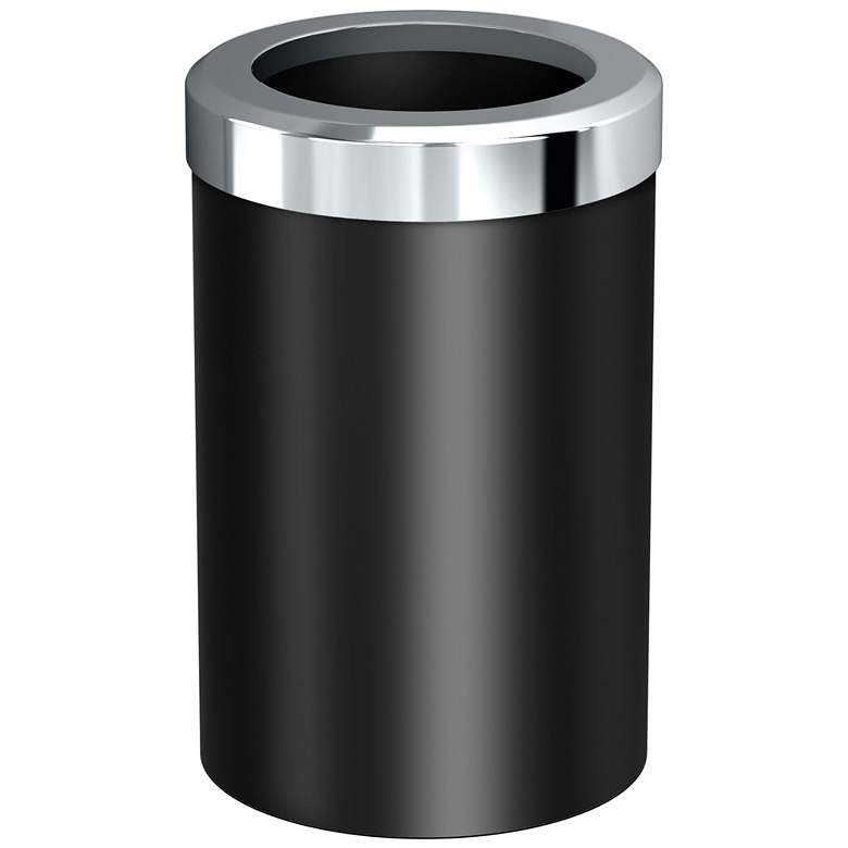 Image 2 Gatco Round Wastebasket 11.875", Matte Black/Chrome Lid