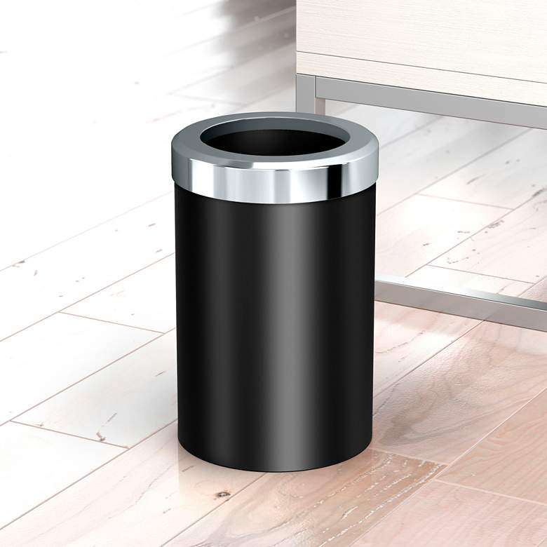 Image 1 Gatco Round Wastebasket 11.875", Matte Black/Chrome Lid