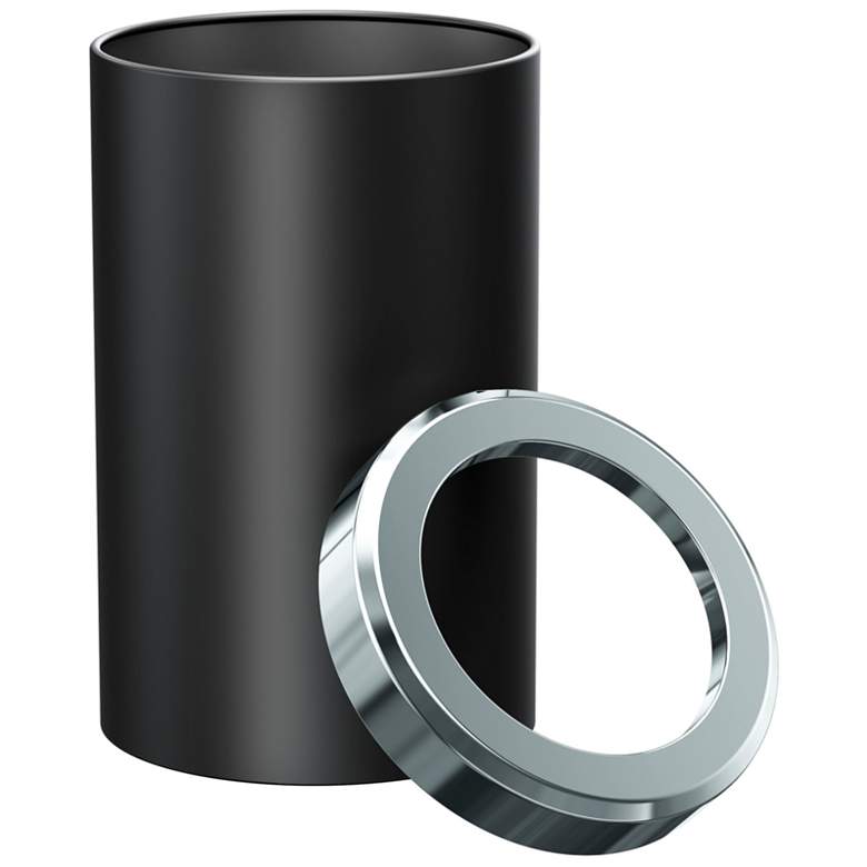 Image 3 Gatco Round Wastebasket 11.875", Matte Black/Chrome Lid more views