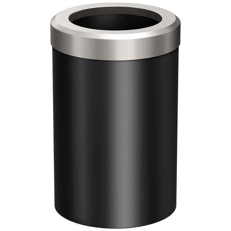 Image 2 Gatco Round Wastebasket 11.875", Matte Black/Satin Nickel Lid
