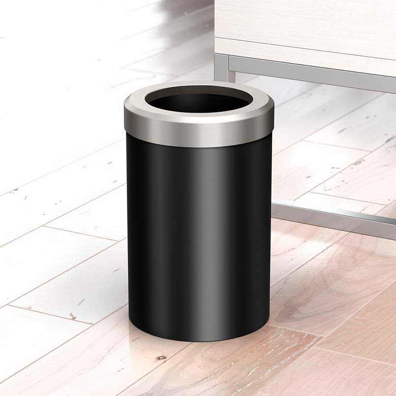 Image 1 Gatco Round Wastebasket 11.875", Matte Black/Satin Nickel Lid