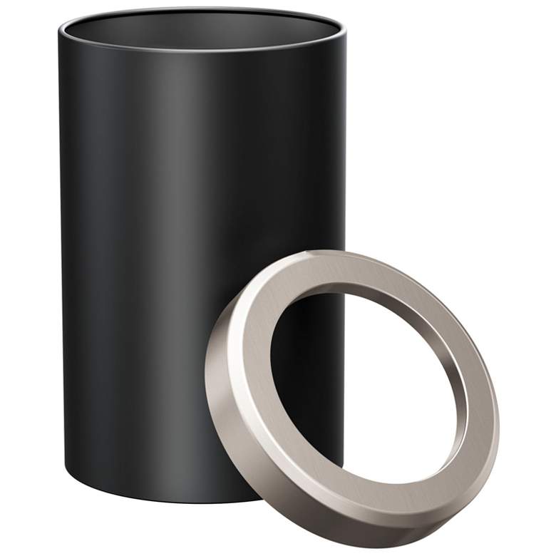 Image 3 Gatco Round Wastebasket 11.875", Matte Black/Satin Nickel Lid more views