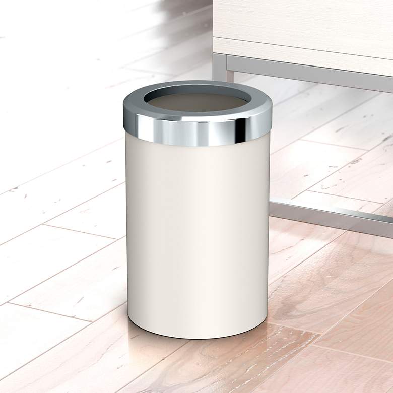 Image 1 Gatco Round Wastebasket 11.875", Matte Pearl/Chrome Lid