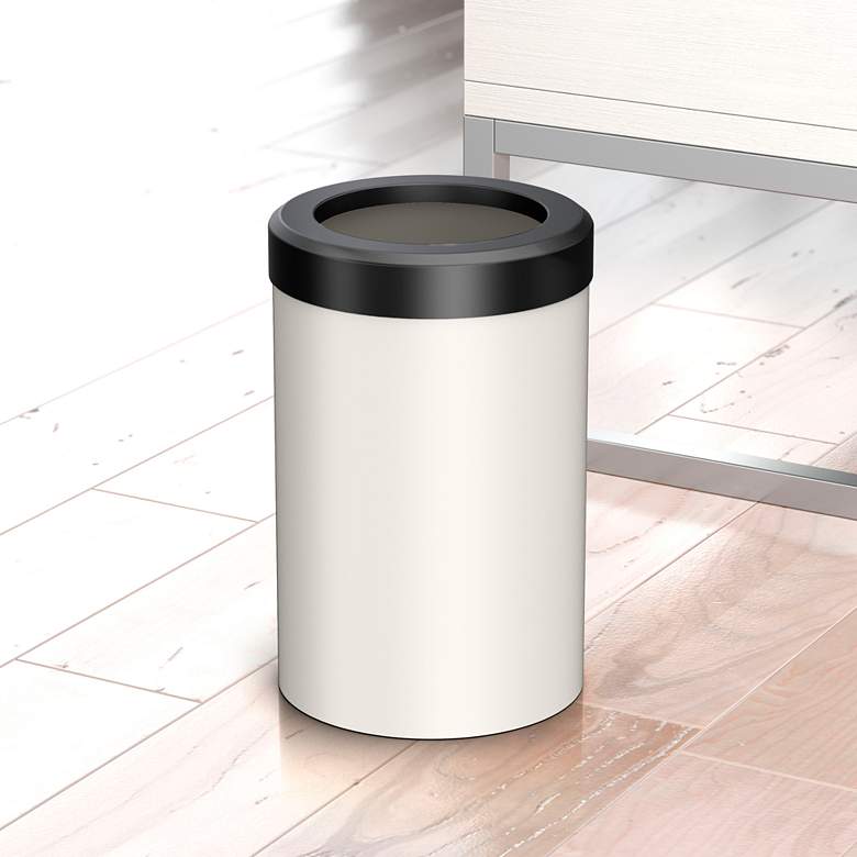 Image 1 Gatco Round Wastebasket 11.875", Matte Pearl/Matte Black Lid