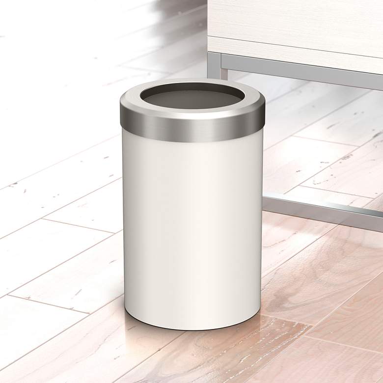 Image 1 Gatco Round Wastebasket 11.875", Matte Pearl/Satin Nickel Lid