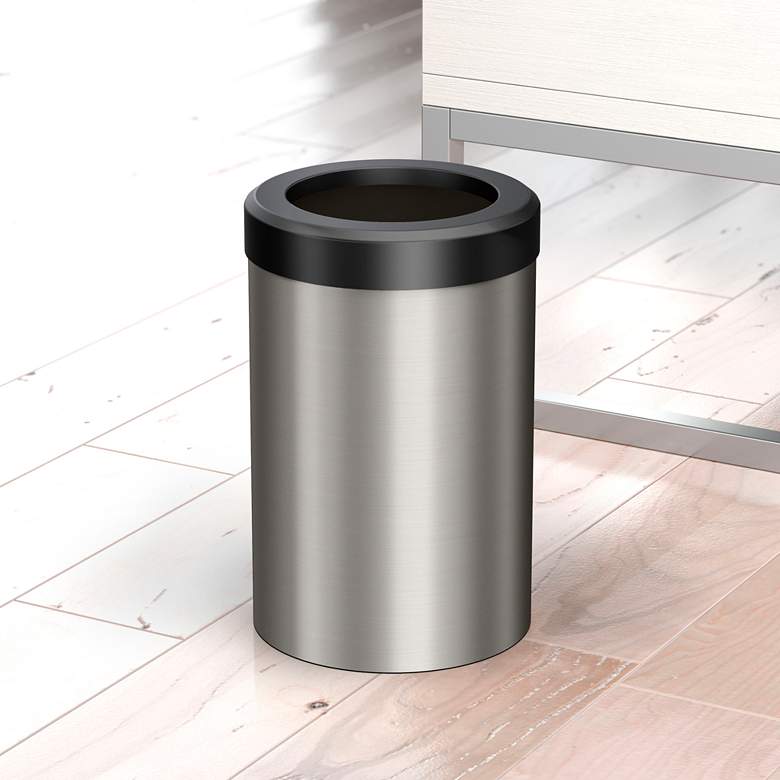 Image 1 Gatco Round Wastebasket 11.875", Satin Nickel/Matte Black Lid