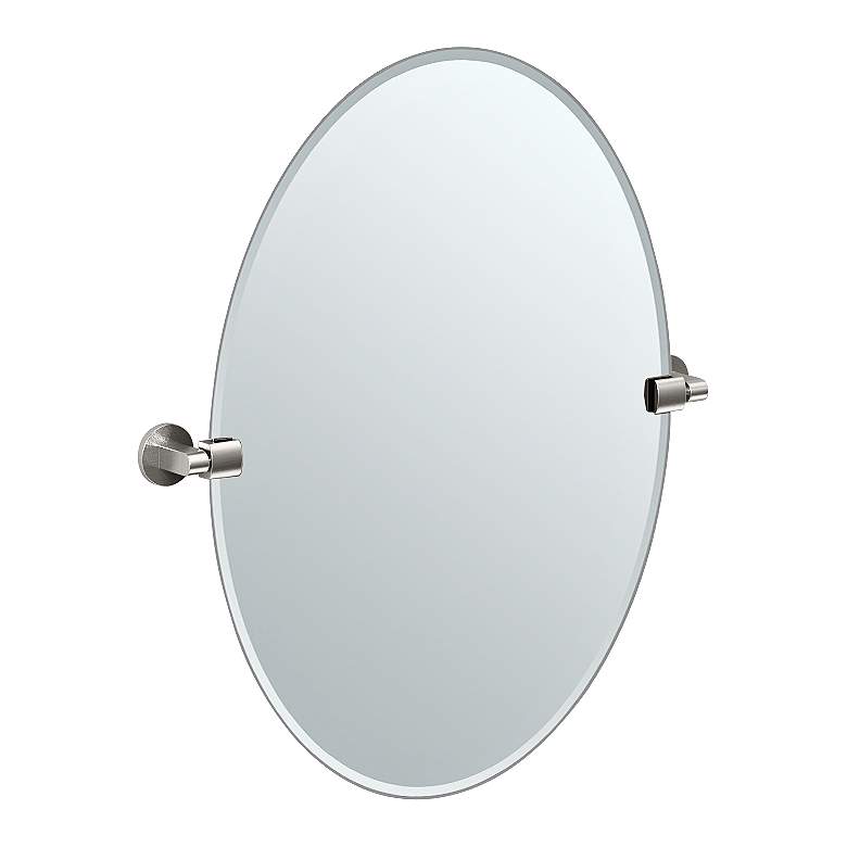 Image 1 Gatco Satin Nickel 24 inch x 26 1/2 inch Oval Tilt Wall Mirror