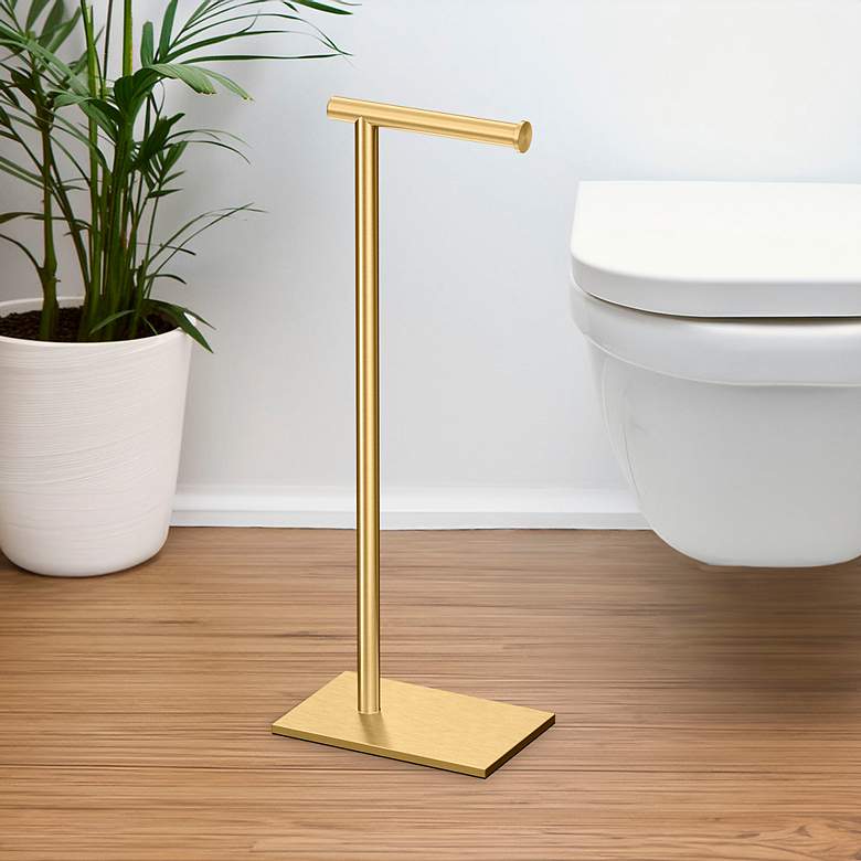 Image 2 Gatco Square Freestanding Toilet Paper Holder, Brushed Brass more views
