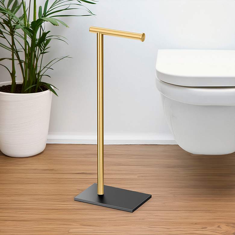 Image 1 Gatco Square Freestanding Toilet Paper Holder, Matte Black/Brass