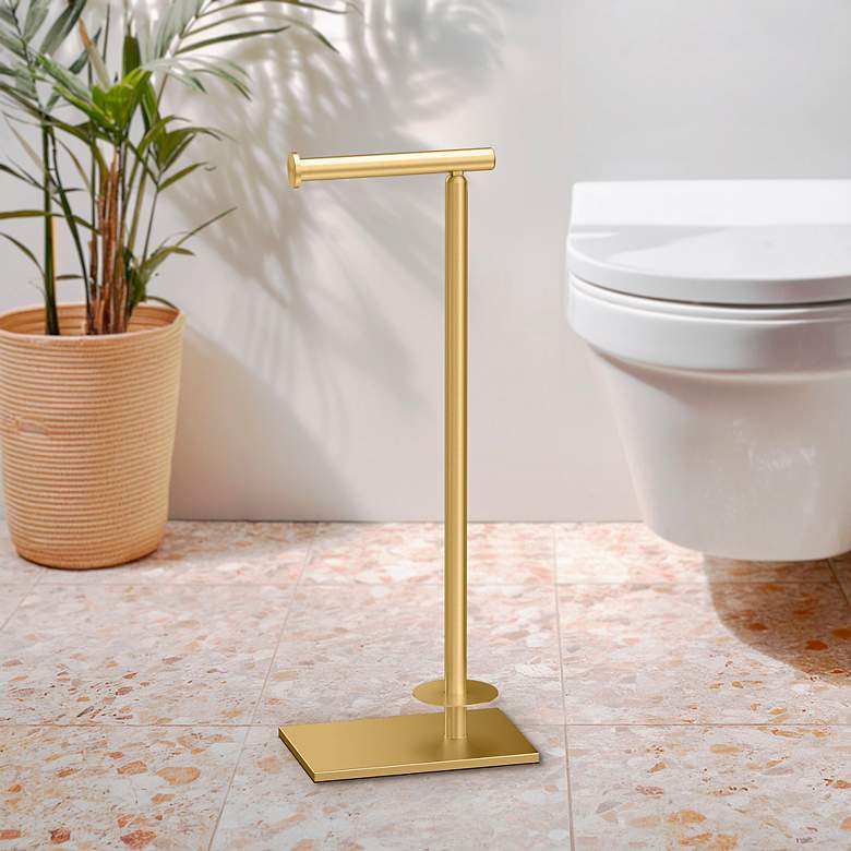Image 2 Gatco Square Freestanding Toliet Paper Holder w/ Storage, Brushed Brass more views