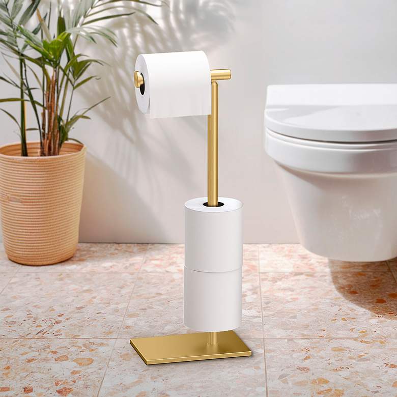 Image 3 Gatco Square Freestanding Toliet Paper Holder w/ Storage, Brushed Brass more views