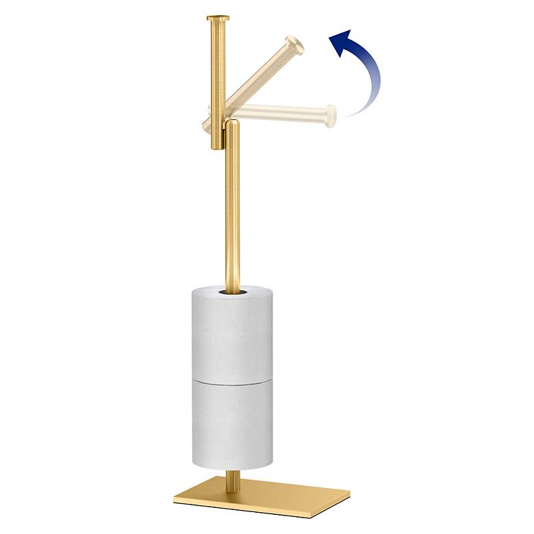 Image 4 Gatco Square Freestanding Toliet Paper Holder w/ Storage, Brushed Brass more views
